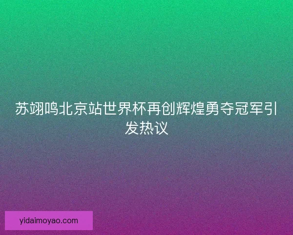苏翊鸣北京站世界杯再创辉煌勇夺冠军引发热议