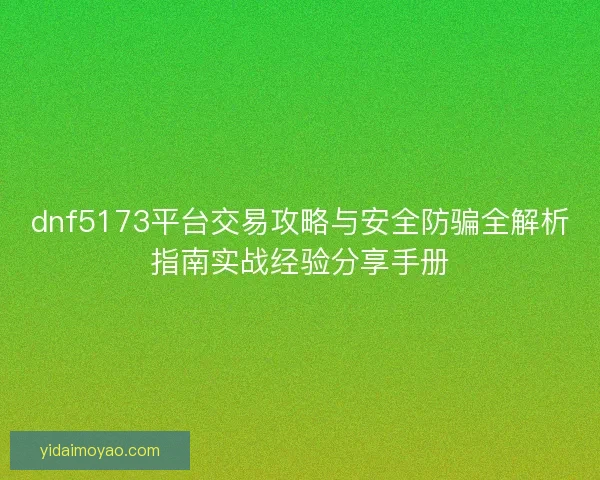 dnf5173平台交易攻略与安全防骗全解析指南实战经验分享手册